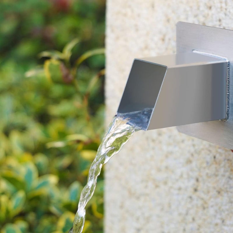 PONDO 2" Square Water Fountain Spout Scupper, 316 Stainless Steel Spillway w/Construction Spray Baffle for Pools, Ponds, Water Walls, Fountains (Silver) - Image 1